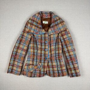 Y2K Women's Tweed Wool Coat‎ Small Multicolor Italian Made Verde & Mela Vintage